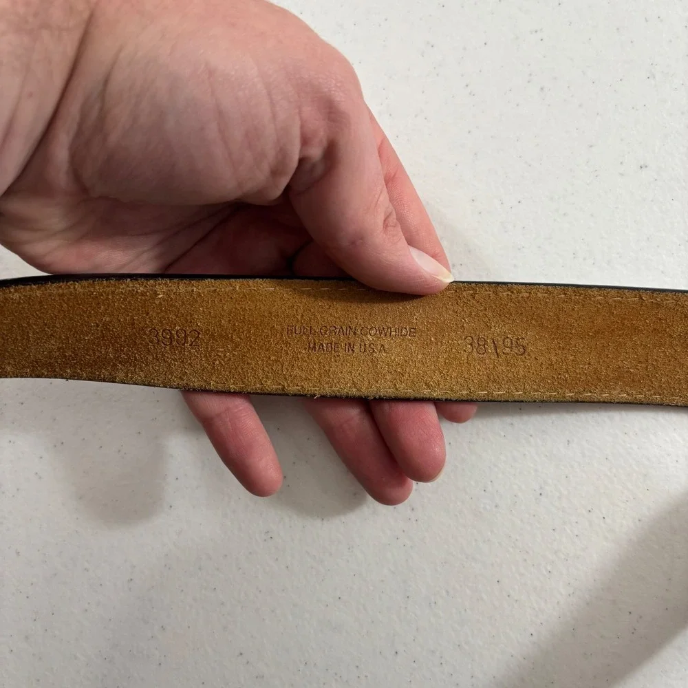 VTG Full Grain Cowhide Leather Belt Bergamont Brass Panther Head Buckle USA 38